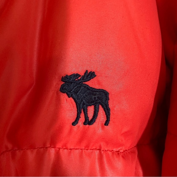 Abercrombie Fitch Kids Puffer Jacket Large Orange Hoodie Full Zip - Picture 4 of 10